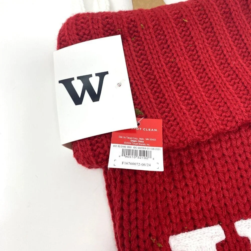 Target Wondershop Knit Monogram Christmas Stocking Red White 20